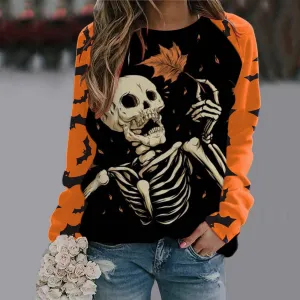 Wenkouban Halloween Hoodies Womens Halloween Pumpkin Skull Long Sleeve Sweatshirt Lightweight Casual Pullover Top Halloween Sweatshirts Moletom Feminino