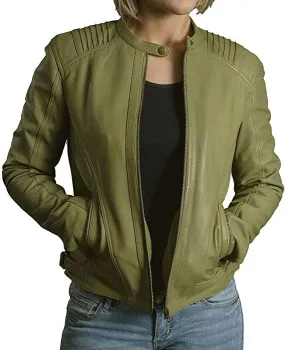 Womens Green Motorcycle Leather Jacket