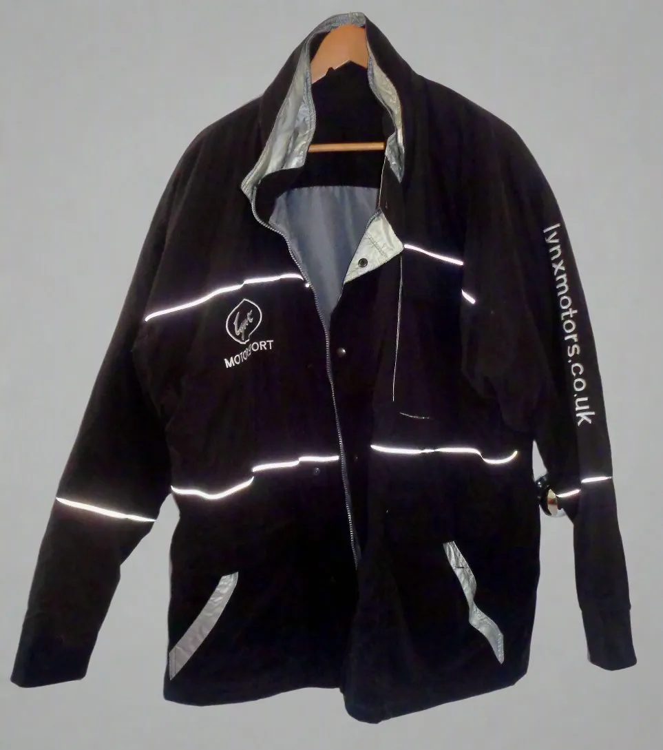 XL Lynx Jaguar Motorsport UK Black Padded Jacket With White Lynx Logo and Reflective Strips